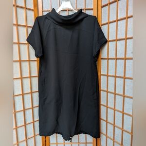 Max Mara | Made in Italy | Sz 4 | Black Short Sleeve Midi Cowl Dress | Cinch Hem